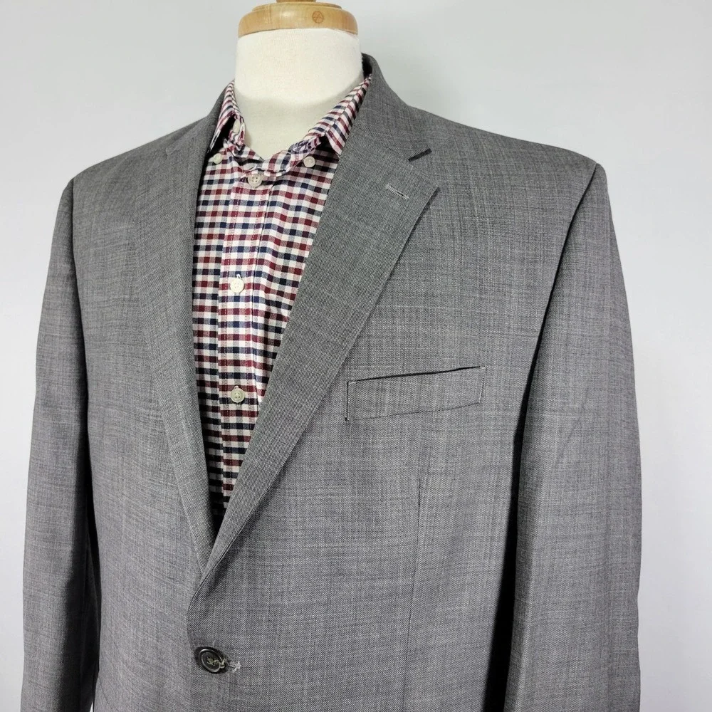 Chaps Men's Sport Coat Blazer Two‎ Button Gray Sharkskin Wool Solid Size 48R